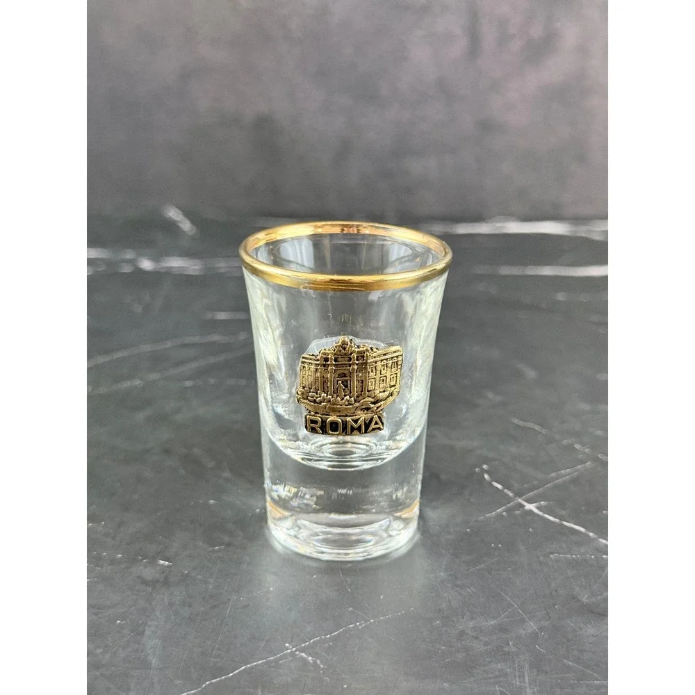 VTG Roma Rome Italy Shot Glass Gold Rimmed Souvenir 2.5in